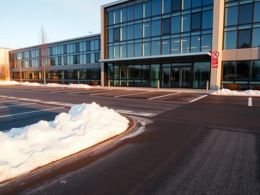 Freigeräumter Parkplatz eines Gewerbeobjekts in Landau im Winter
