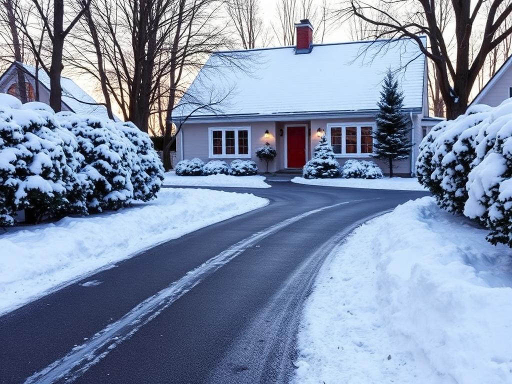 Freigeräumte Einfahrt eines Wohnhauses in Landau im Winter