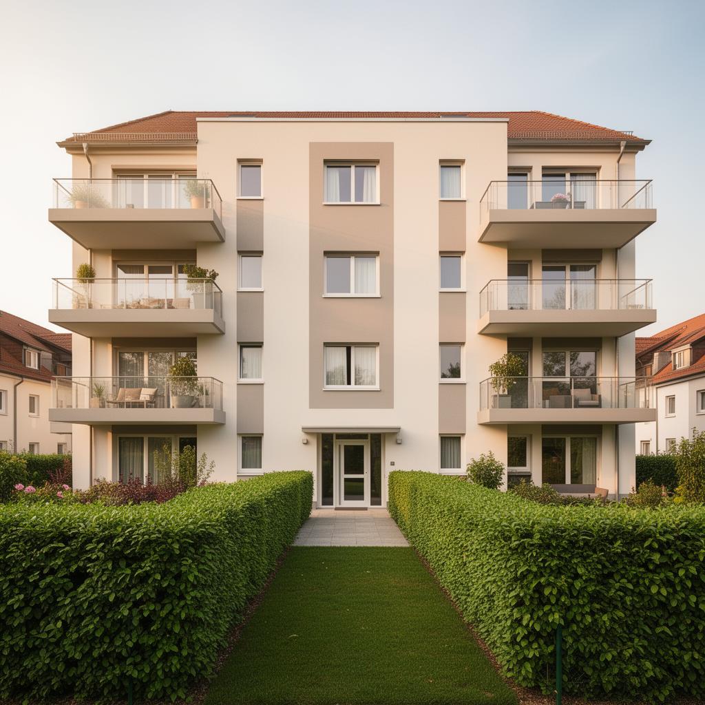 Gepflegte Wohnanlage mit Mehrfamilienhaus und Hecken